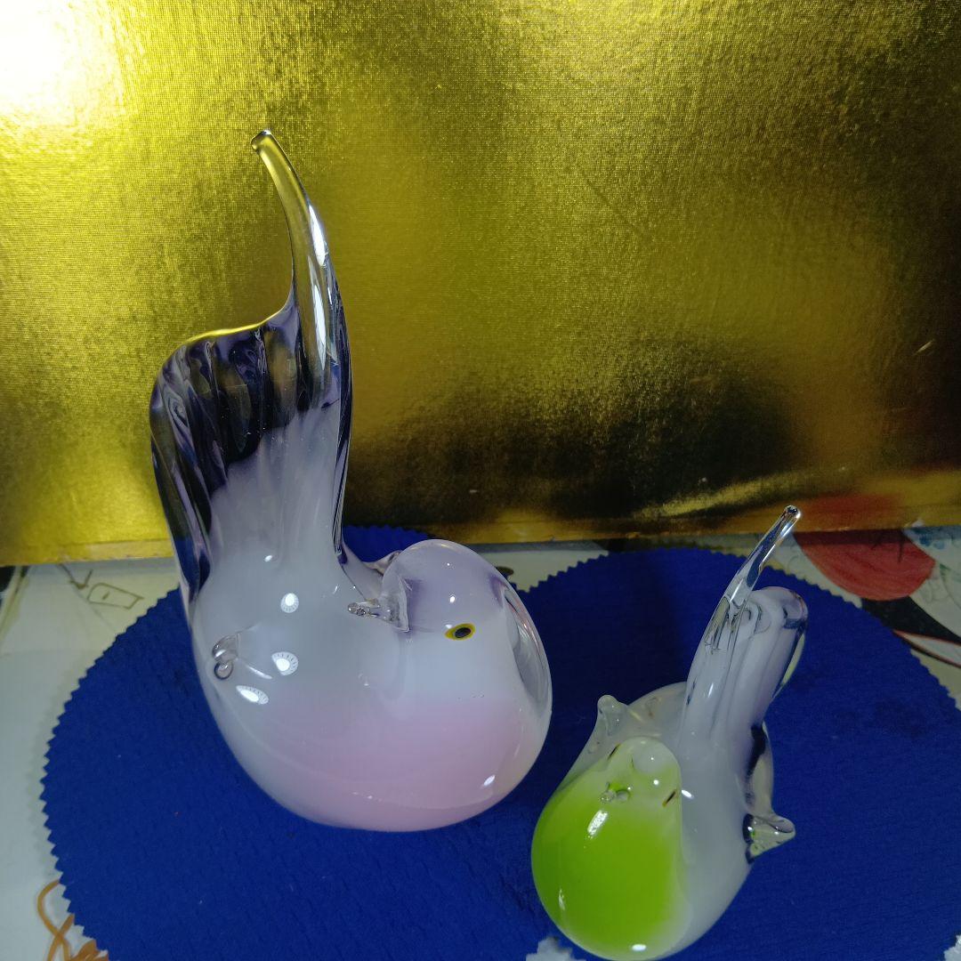 Murano ガラス 鳩 彫刻 2点セット