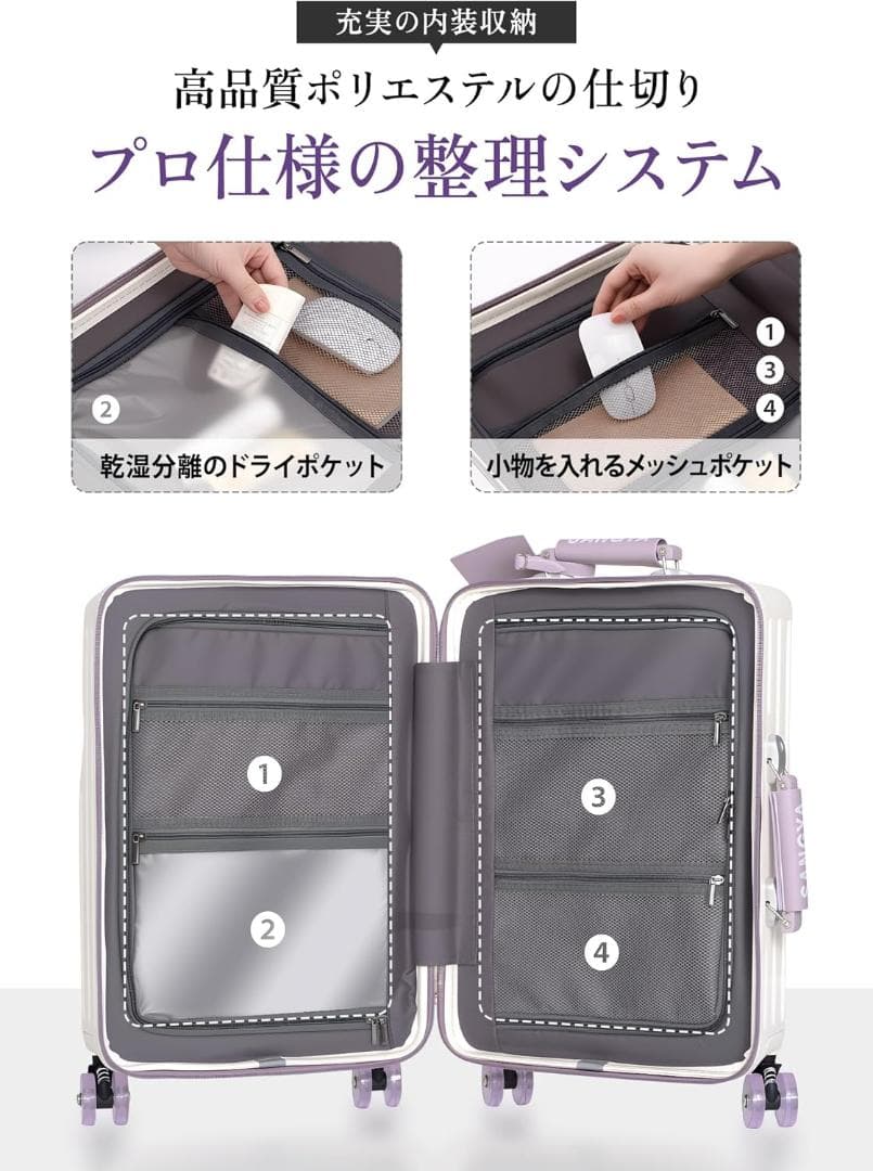 前開き スーツケース 機内持込 キャリーケース 黒 多機能 フロントオープン