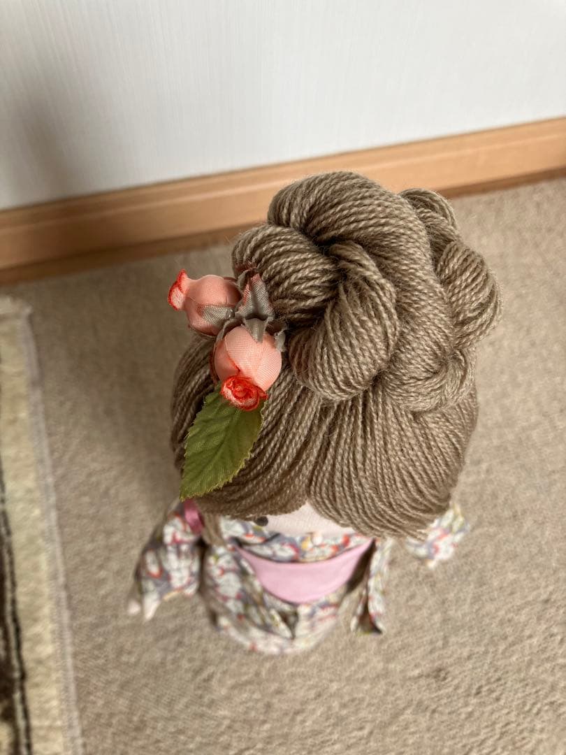 ハンドメイド 花柄 着物 人形 お団子ヘア　米山京子