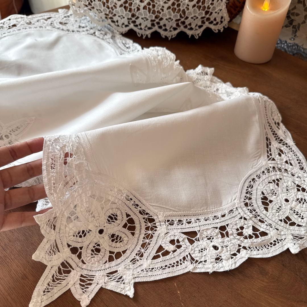 SALE❣️フランスアンティークஐ⋆*バテンレースのホワイトクロスロング