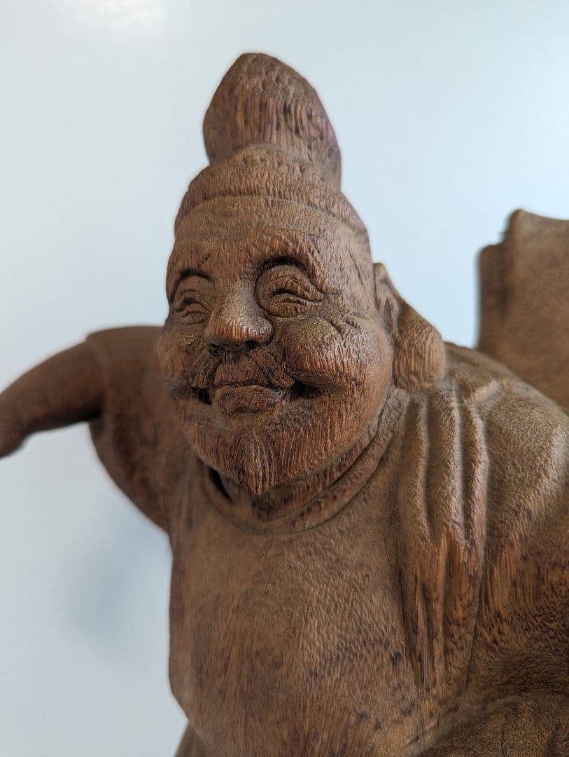 木彫り 恵比寿像 鯛抱え 七福神 40cm 木彫彫刻 民芸品