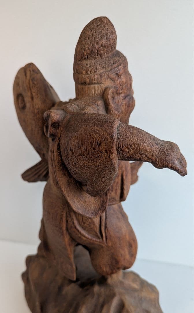 木彫り 恵比寿像 鯛抱え 七福神 40cm 木彫彫刻 民芸品