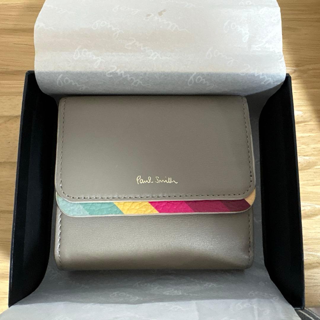 【美品】ポールスミス 二つ折り財布 グレー 本革 マルチストライプ