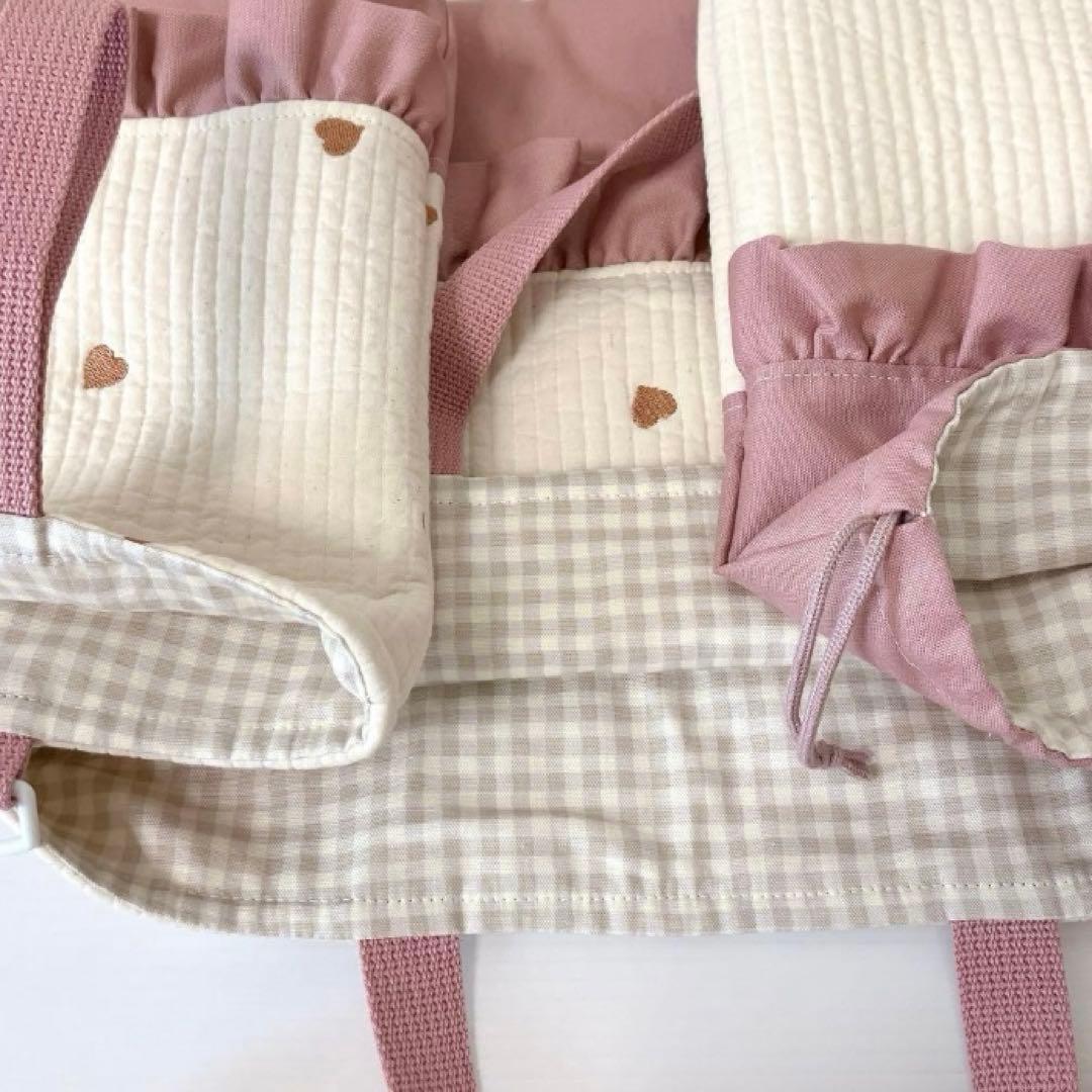 レッスンバッグ 上履き入れ　体操服袋　ヌビ　ハート刺繍