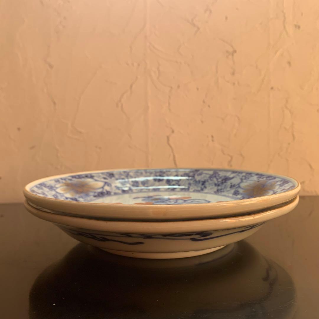 ★美品★大聖寺伊万里　菊花微塵唐草文　中皿　金襴手　角福　18cm　2客セット