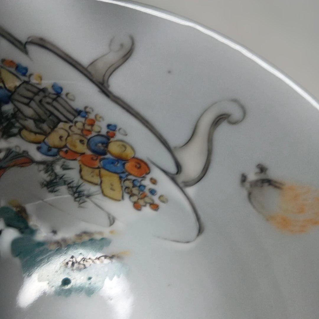 骨董品　庄上製　還了樋口 手描きの青白い陶器の深皿