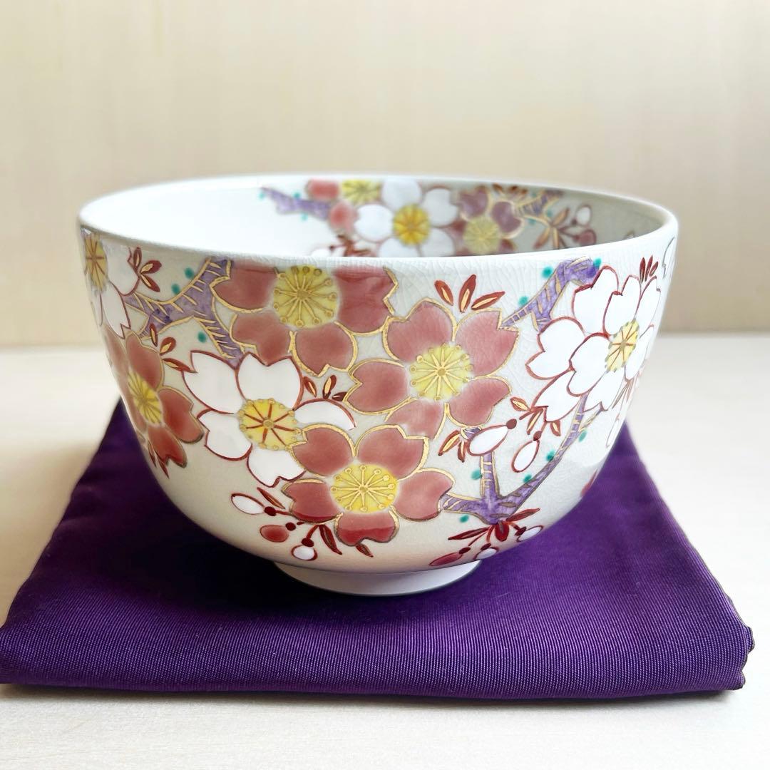 京焼　色絵　桜　ハート♡② 抹茶茶碗　茶道具