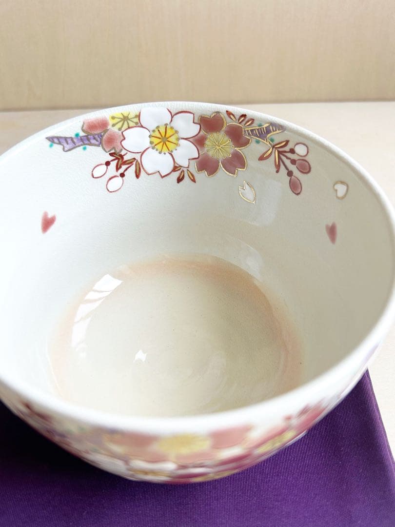 京焼　色絵　桜　ハート♡② 抹茶茶碗　茶道具