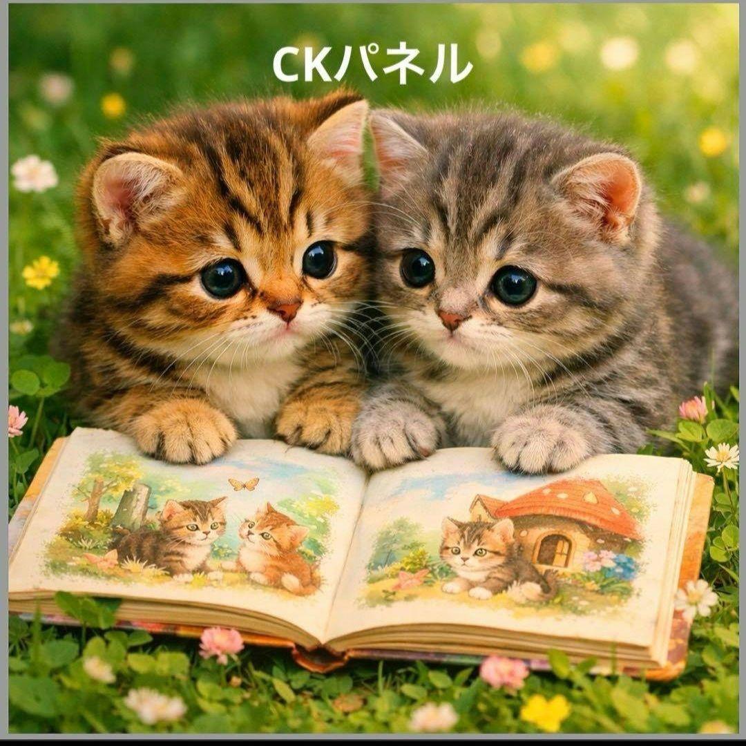 激レア絵本を読むねこパネル生地　ハンドメイド