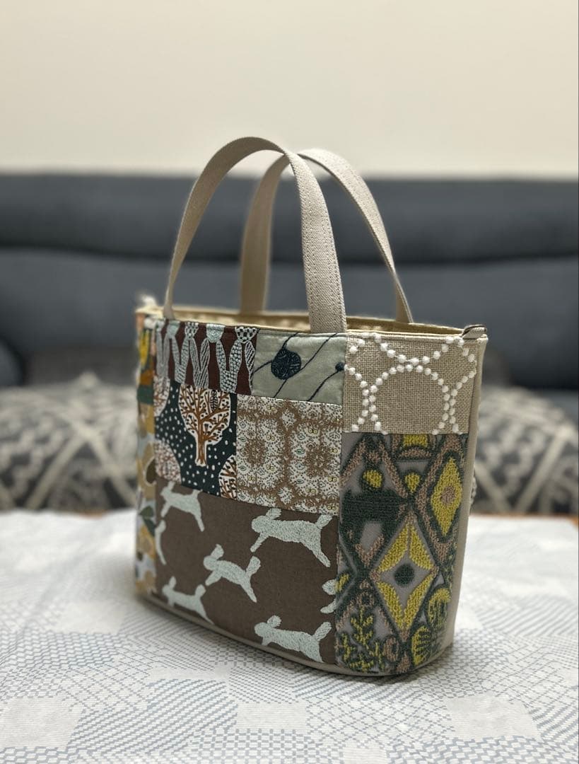 タイムSALE ハンドメイド ミナペルホネン パッチのオーバルトート(L)