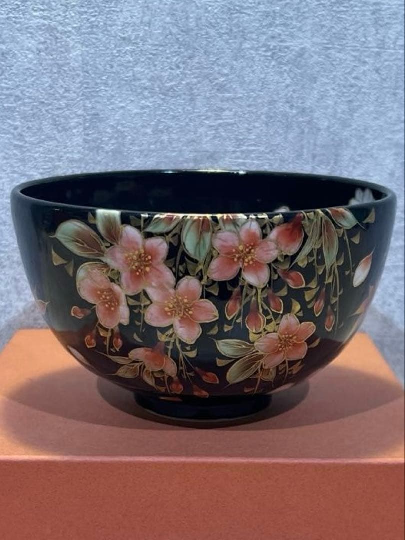【とうあん】桜柄 茶碗 黒地 金彩 白桜 / 抹茶碗 小鉢 和食器