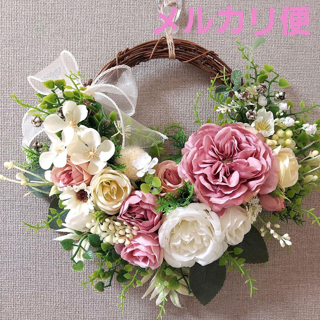 フラワーリース 春の足音11 咲き誇る花たちの花かご 玄関リース 造花