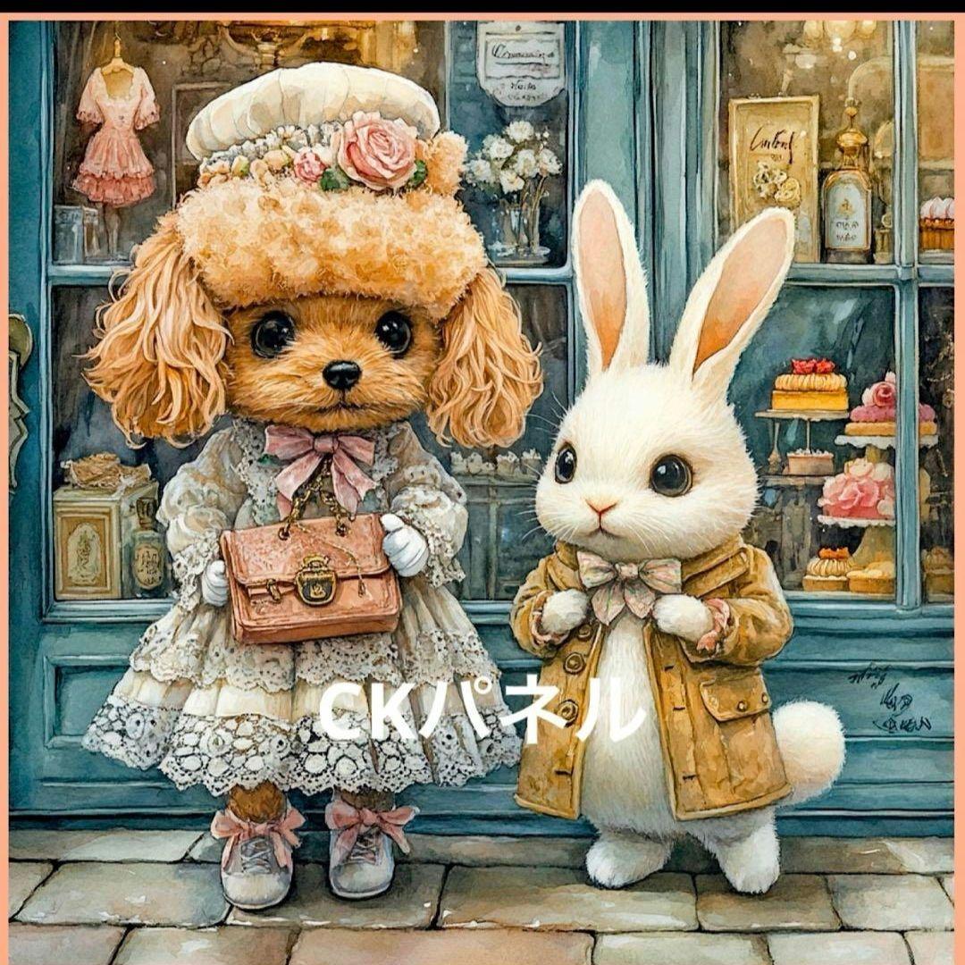 激レアトイプードルとうさぎパネル生地　ハンドメイド