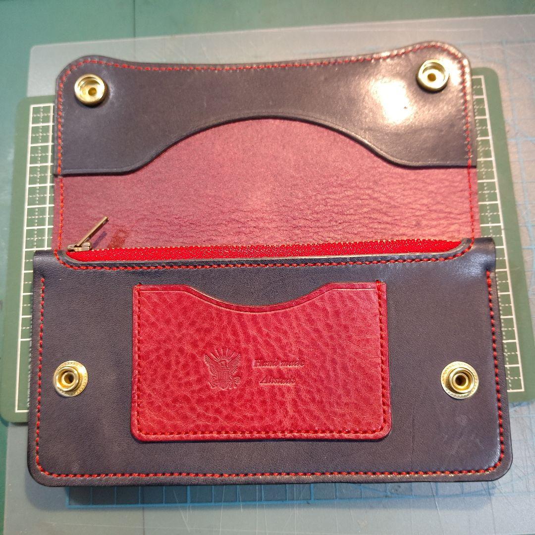 ハンドメイド トラッカーズ風ウォレット 赤（訳あり）