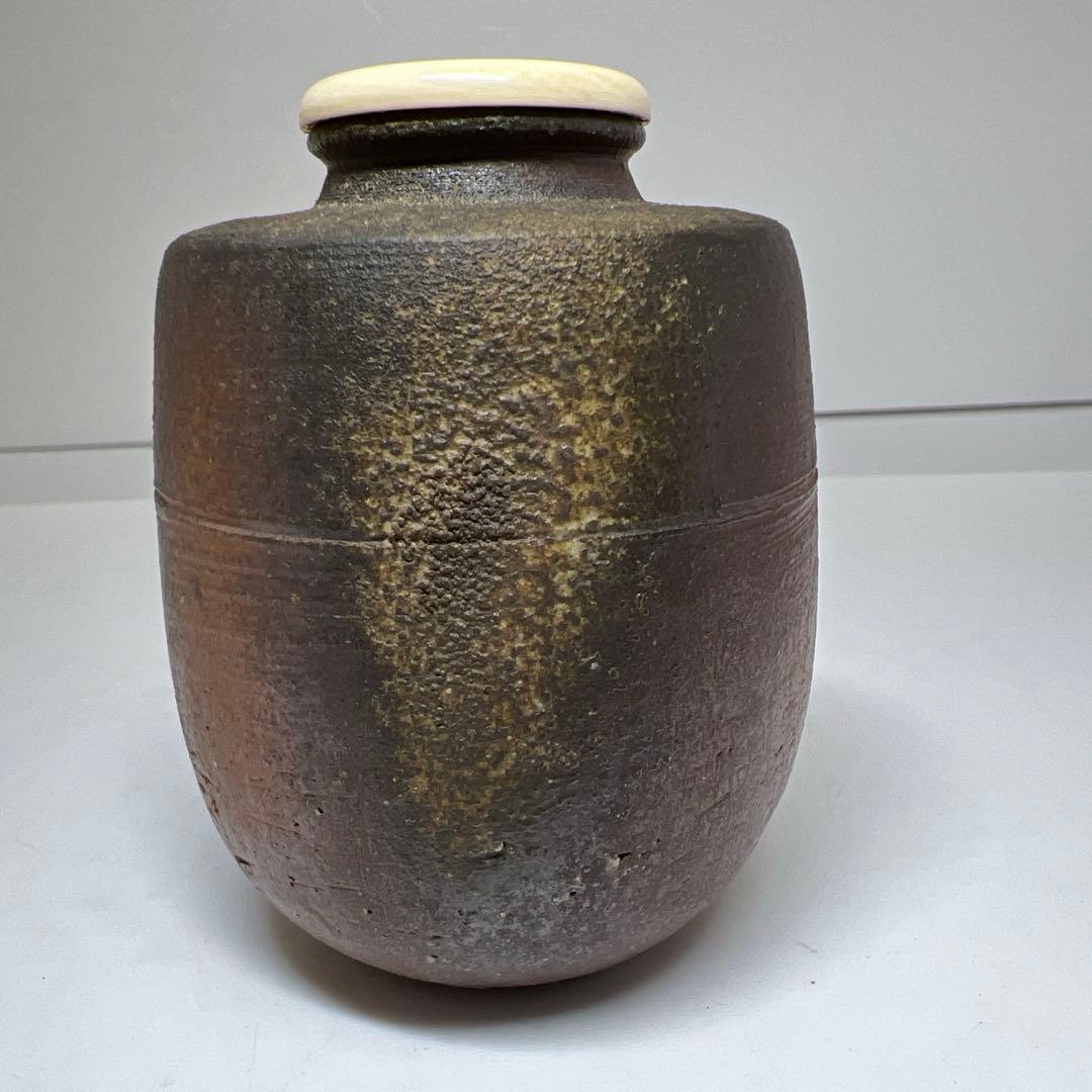 ☆茶3 備前焼　矢部篤郎作　茶入　共箱　高さ約9㎝　東K8-0304