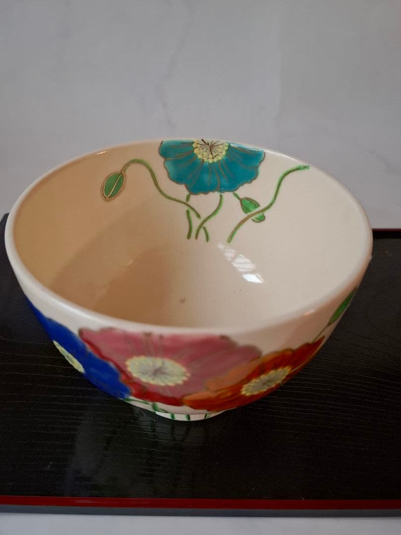 新品未使用　抹茶椀　清水焼　京焼　深山　茶道具　仁清　雛芥子ひなげし