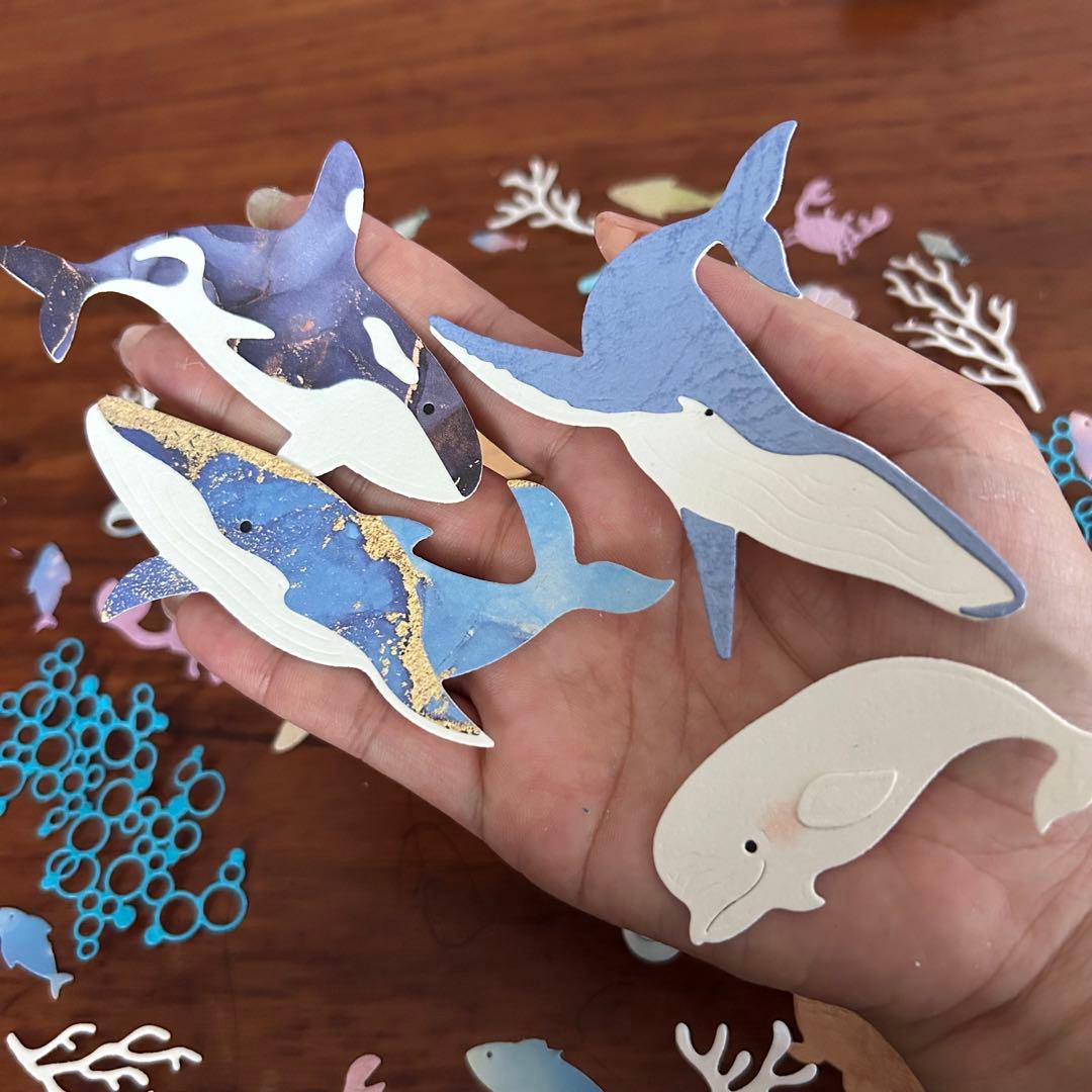 大きい　夏　海の生き物　ペーパークラフト　アルバム素材　色紙素材　ダイカット