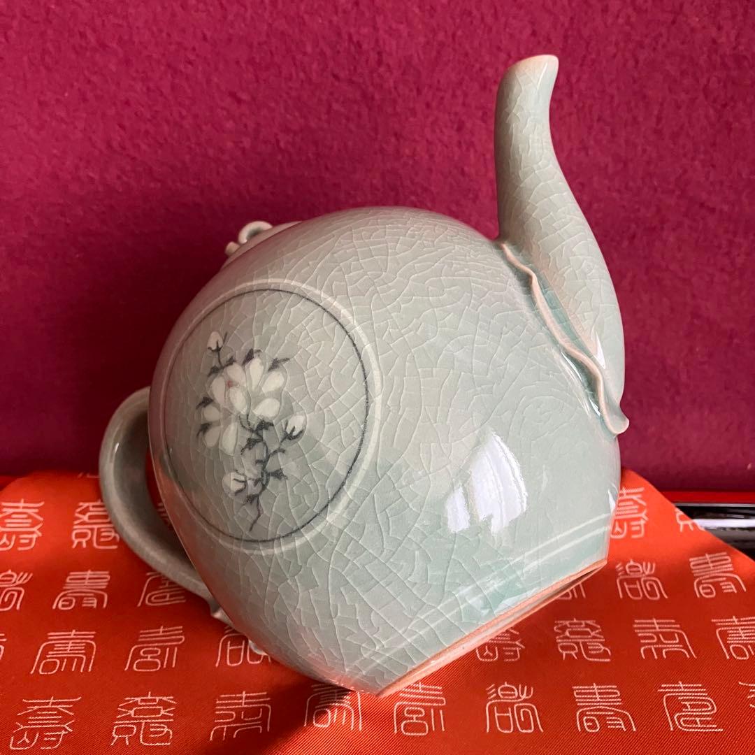 新品未使用 高麗青磁象嵌牡丹文小注 水差し(注子)