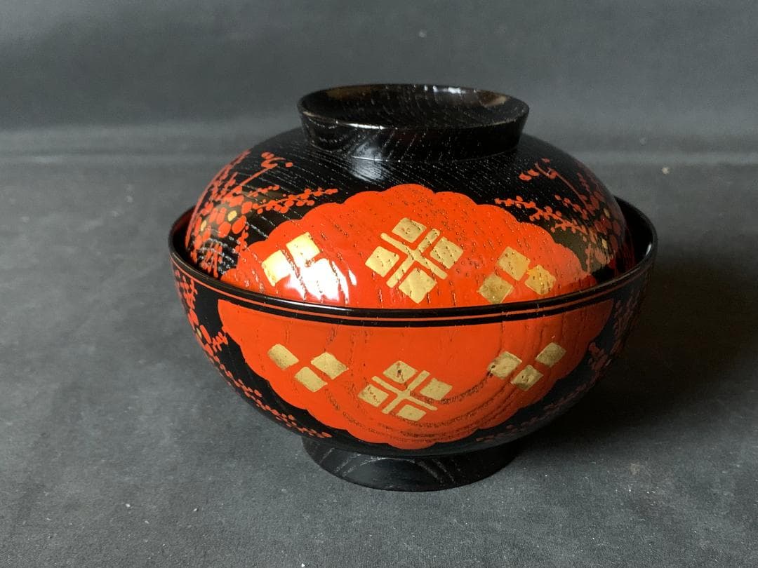 正方寺蒔絵 掻合塗 天然木 煮物椀 5客 茶懐石道具 茶道具 正月お雑煮