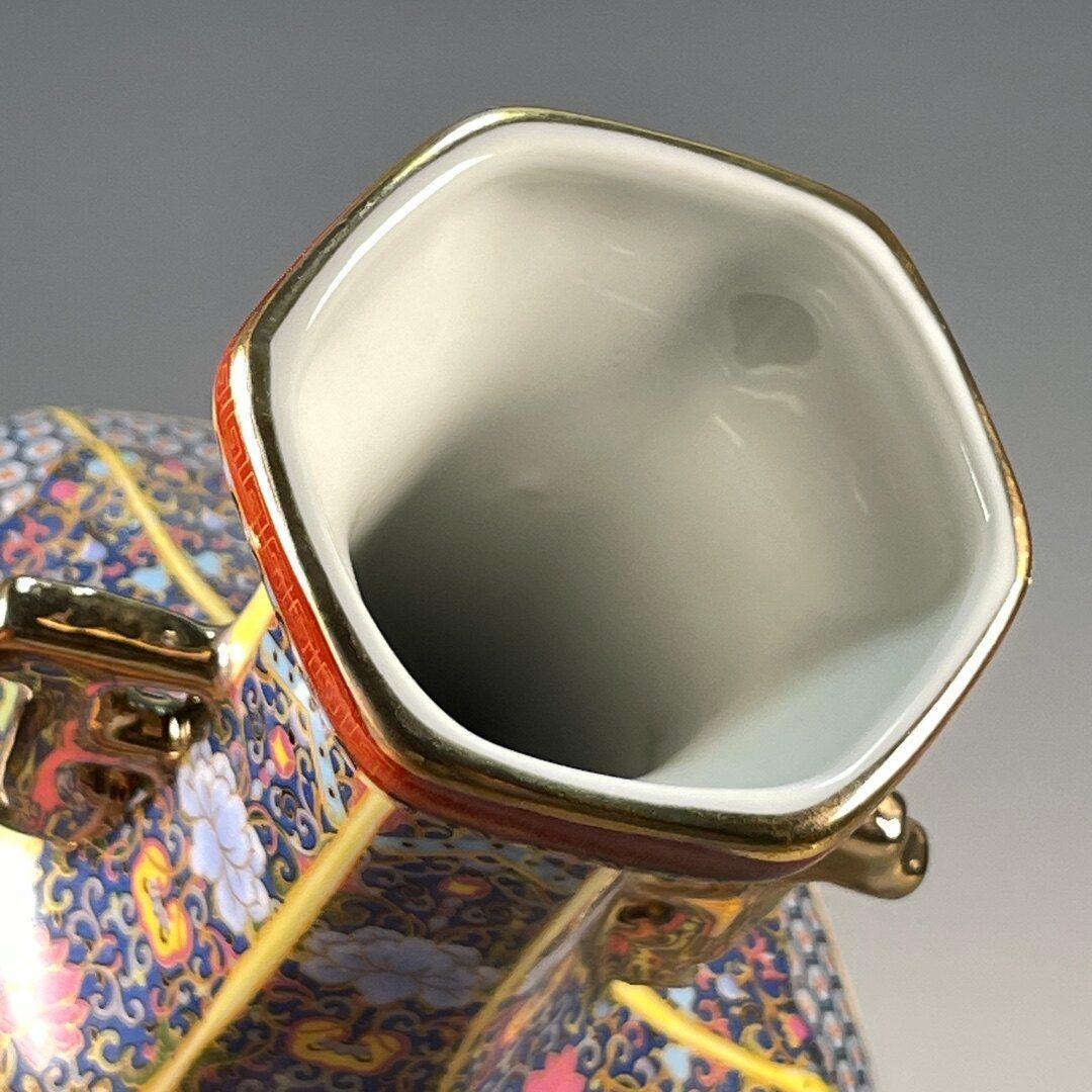 琺瑯彩両耳蒔絵花鳥賞瓶 景徳鎮 陶磁器 装飾品 現代工芸品 美術品 置物
