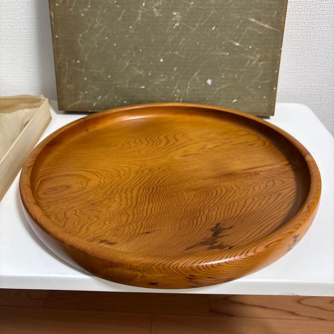 【未使用】屋久杉　丸盆　茶器　茶盆　34cm 工芸品
