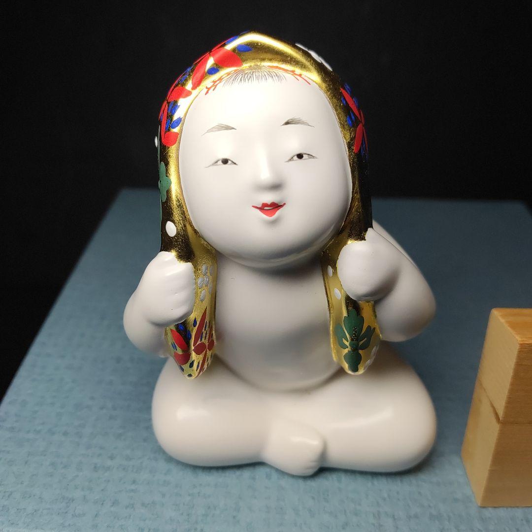 中村信喬／博多人形／『手拭いかむり』／共箱・題名落款立札・栞