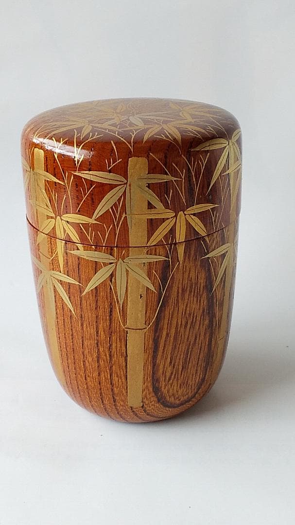 加賀 蒔絵師 岡本康光 作 総竹林 蒔絵 中棗 棗 共箱 漆器 茶道具 新品