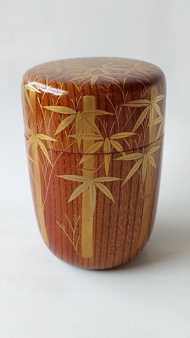 加賀 蒔絵師 岡本康光 作 総竹林 蒔絵 中棗 棗 共箱 漆器 茶道具 新品