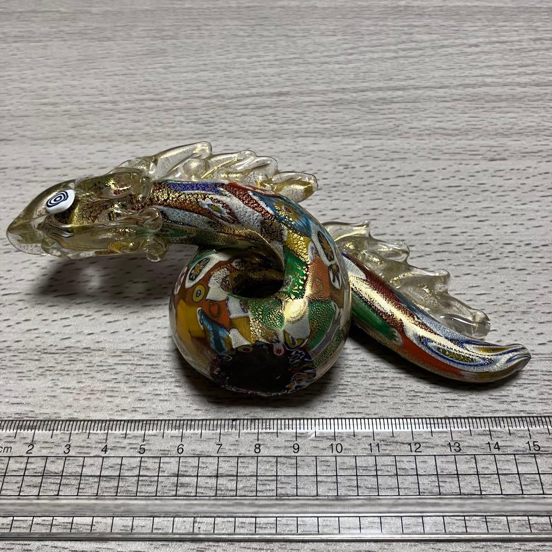 ベネチアングラス　ムラーノ　murano ドラゴン　龍　ガラス置物　ミルフィオリ