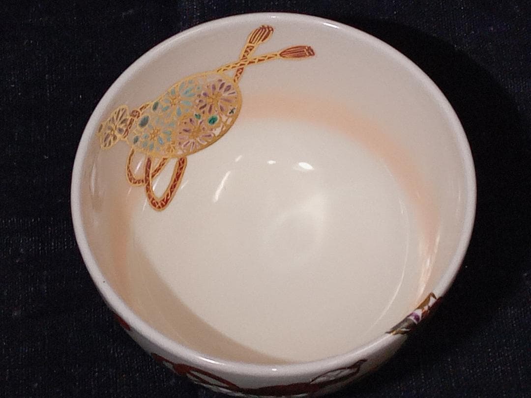 宮川香林 六瓢 金彩色絵 茶碗 共布 共箱付き 陶器 和食器 茶道具 茶器 湯呑
