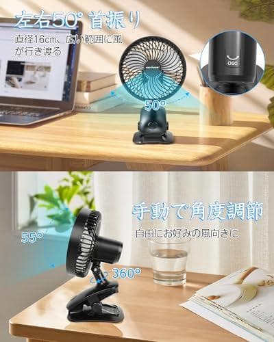 Keynice USB扇風機 自動首振り 卓上 小型 静音 クリップ リズム A