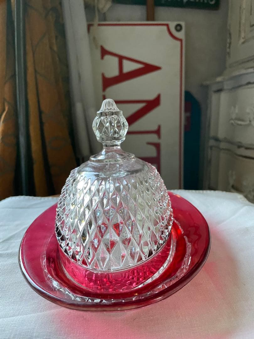 アンティーク　INDIANA GLASS バター　ディッシュ　ケース　グラス