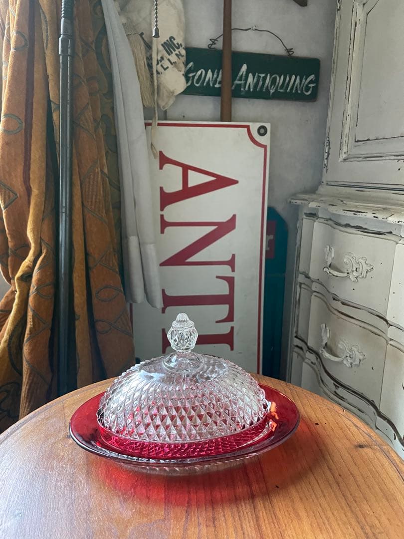 アンティーク　INDIANA GLASS バター　ディッシュ　ケース　グラス