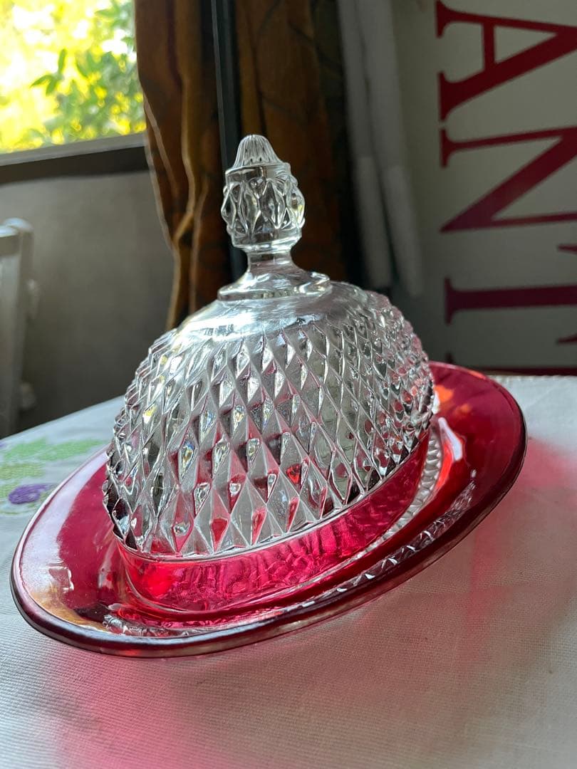 アンティーク　INDIANA GLASS バター　ディッシュ　ケース　グラス