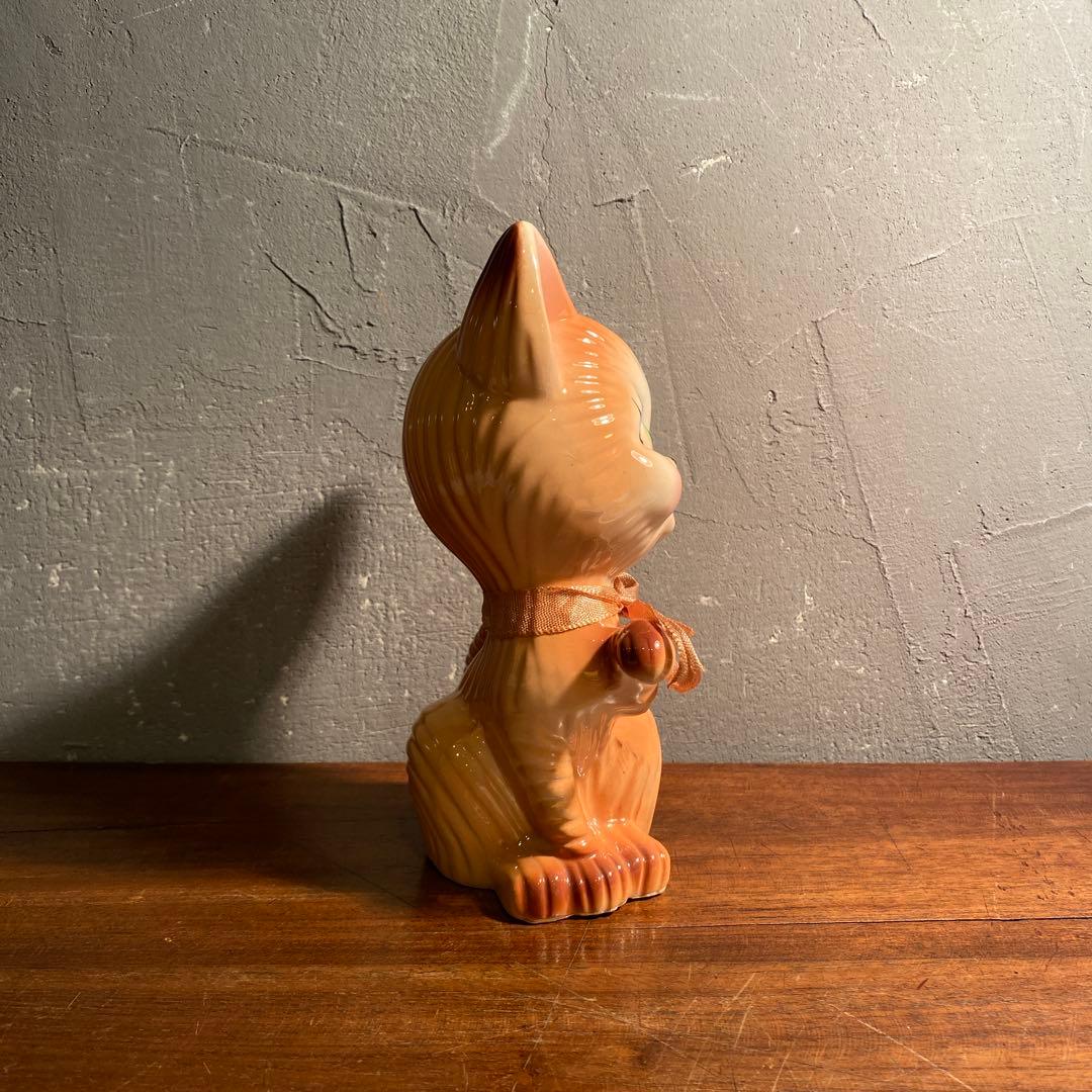 昭和レトロ 陶器製 猫の置物 オブジェ ヴィンテージ 美品