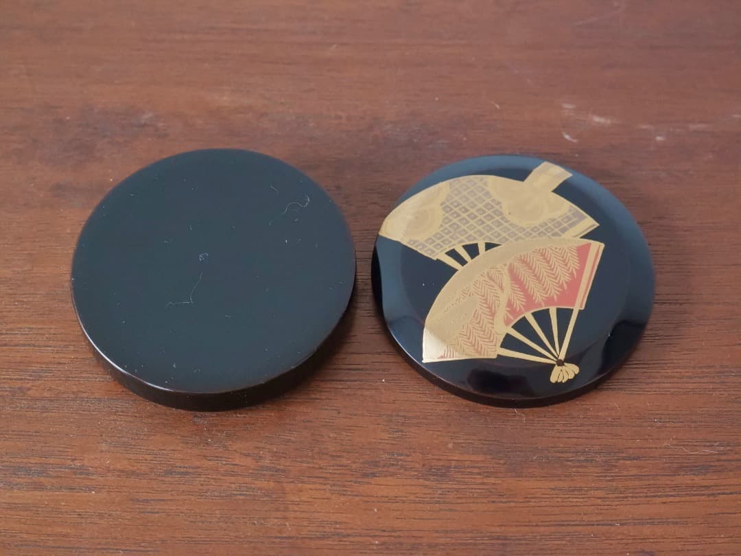 扇面蒔絵　近左　香合　茶道具　香道具　漆工芸　箱付　時代物　美術品Q2600