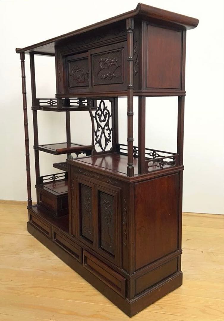 茶箪笥　天然木　茶棚　和室家具　高級家具　ビンテージ　アンティーク　M093