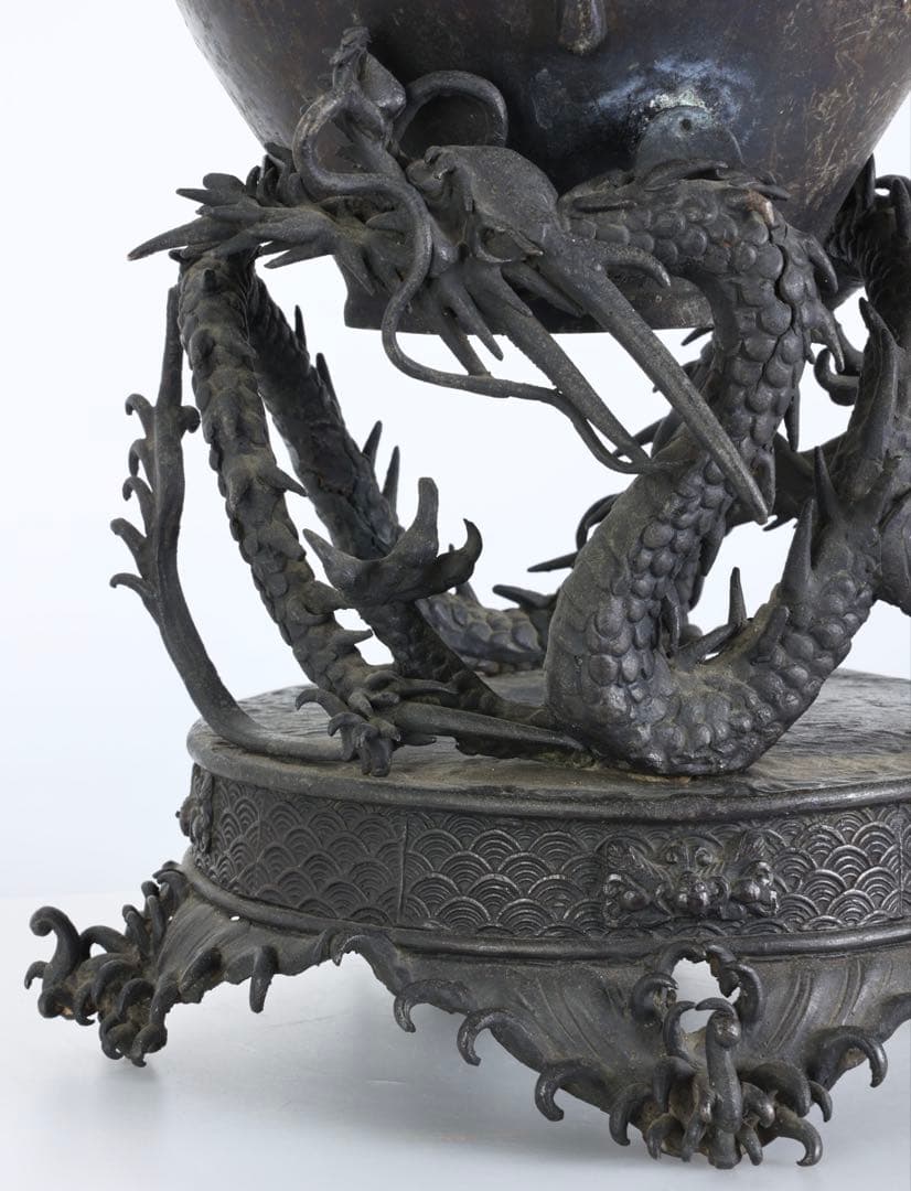 蝋型鋳銅 龍台付壺 高さ38cm 銅製 花器 花瓶 飾壺 古銅 古美術 骨董品