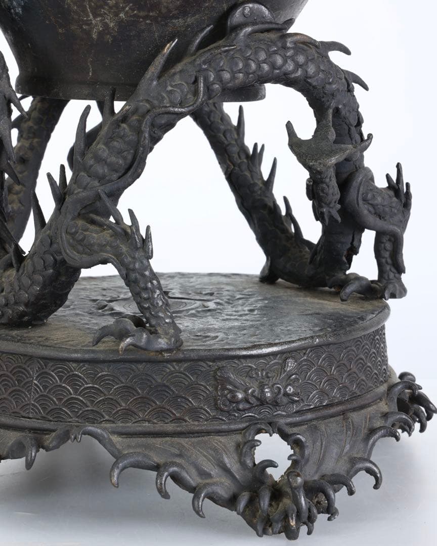 蝋型鋳銅 龍台付壺 高さ38cm 銅製 花器 花瓶 飾壺 古銅 古美術 骨董品
