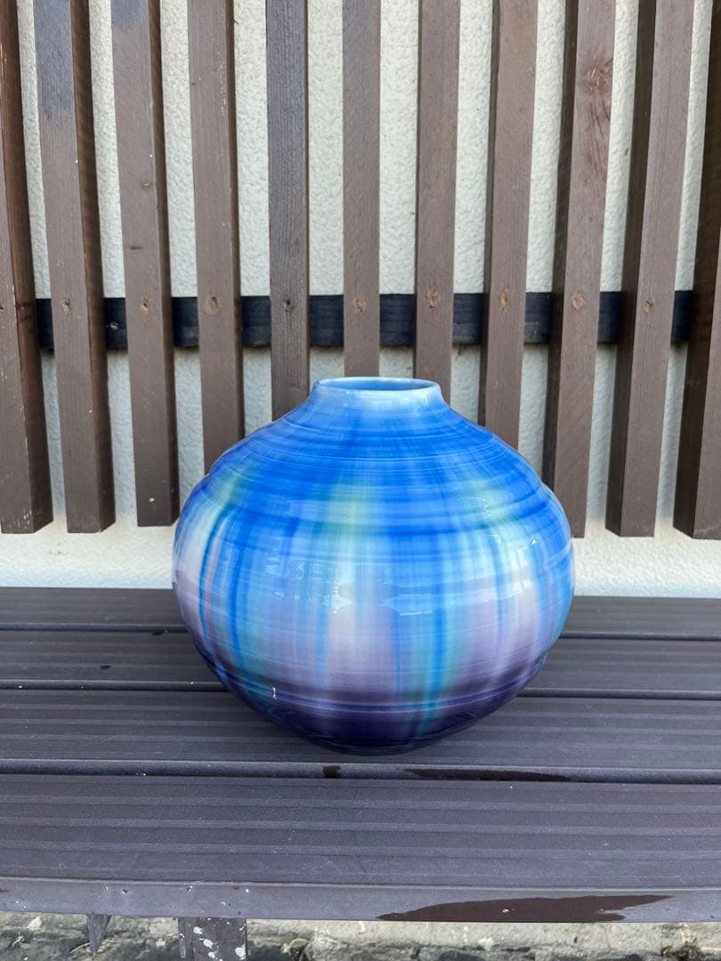 九谷焼 博峰窯 花瓶 花器 青系グラデーション 陶器