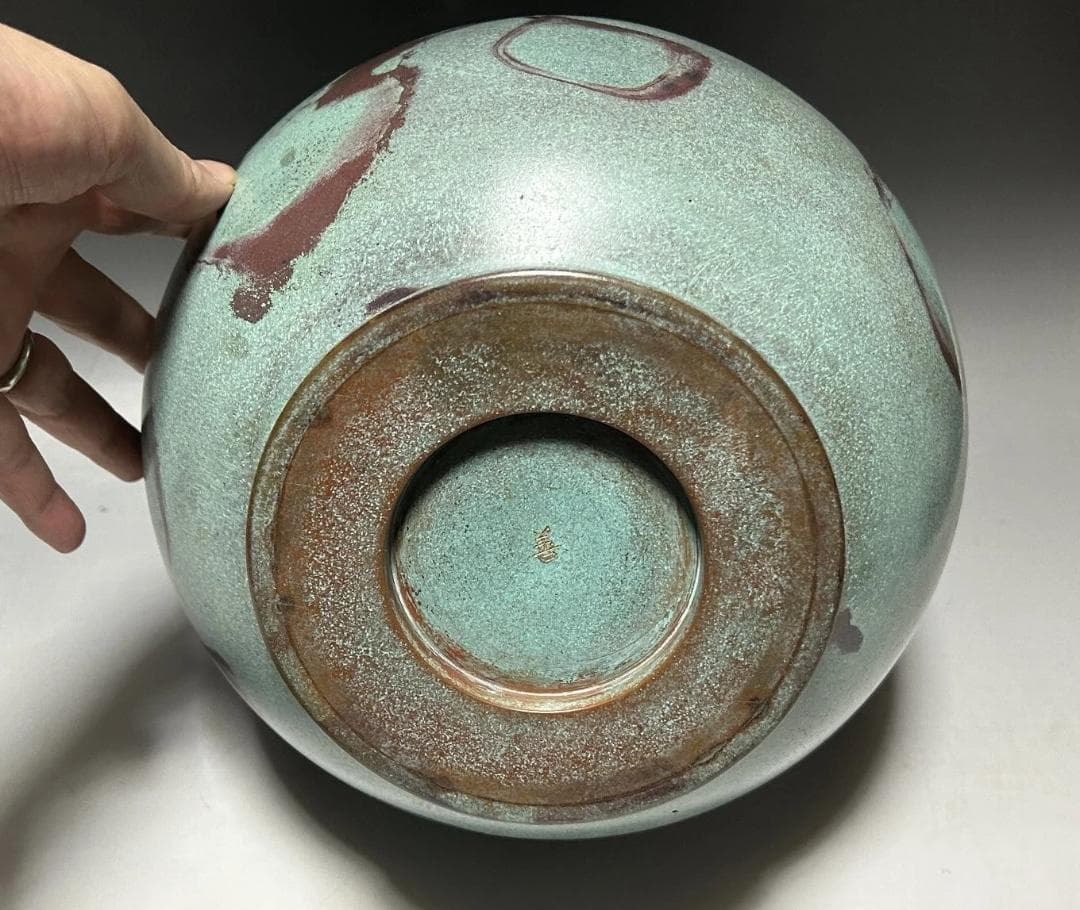 立川善二　青銅花瓶　斑銅　壷　花入れ　華道　床の間飾り　波紋　茶室　茶道
