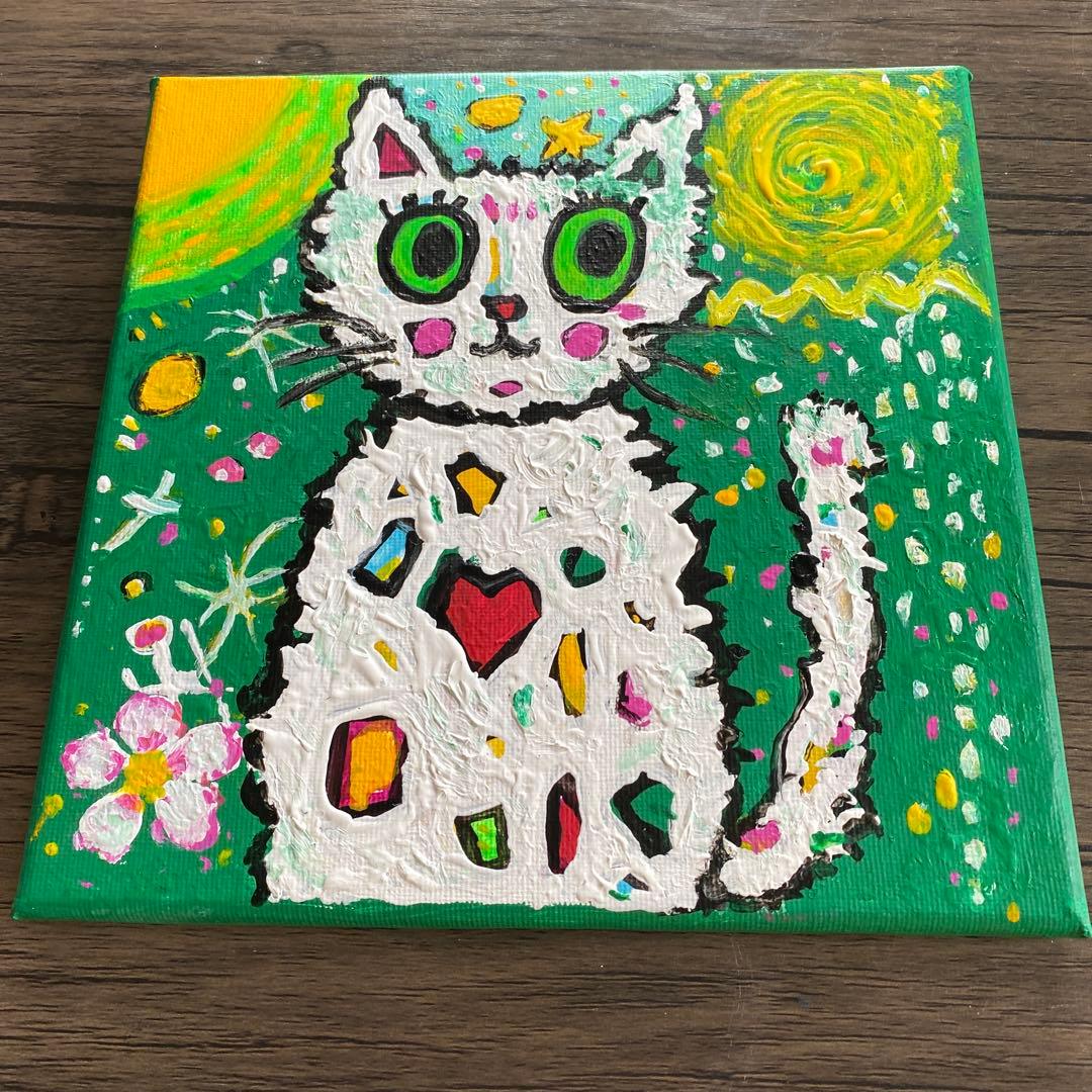 POPアート カラフルな猫 抽象画キャンバスアクリル画インテリア「kitty絵画
