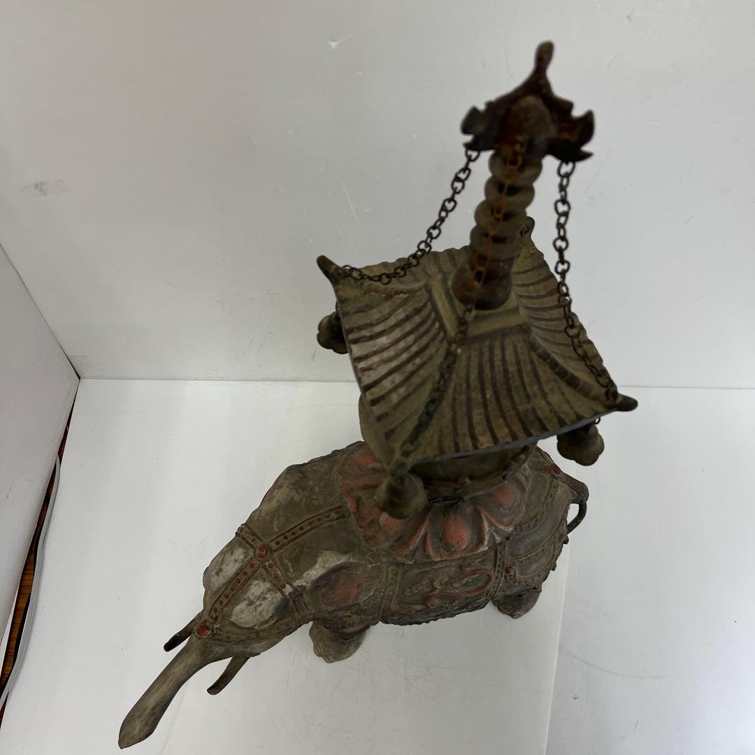 時代　色絵銅　特大象置物　9.6kg トコヒオ　東さ8-0304①