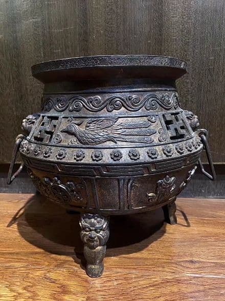 銅器 仏教三本足 龍鳳香炉 古美術 コレクション品 銅製 工芸品 彫刻装飾品置物