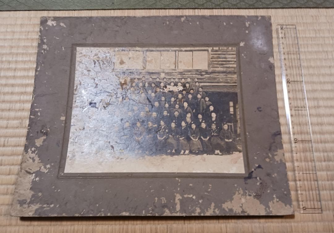 大正〜昭和初期 学校集合写真 古写真 台紙付 約40cm 大判 当時物