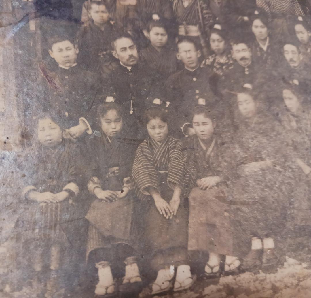 大正〜昭和初期 学校集合写真 古写真 台紙付 約40cm 大判 当時物