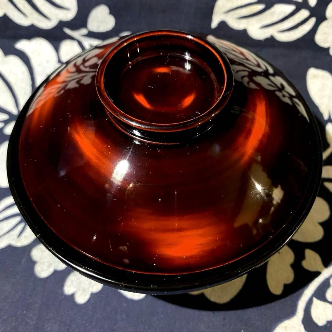時代物輪島塗　本漆漆器吸物椀　金蒔絵・銀蒔絵・萩に小鳥　溜塗・朱塗内黒　二客　②