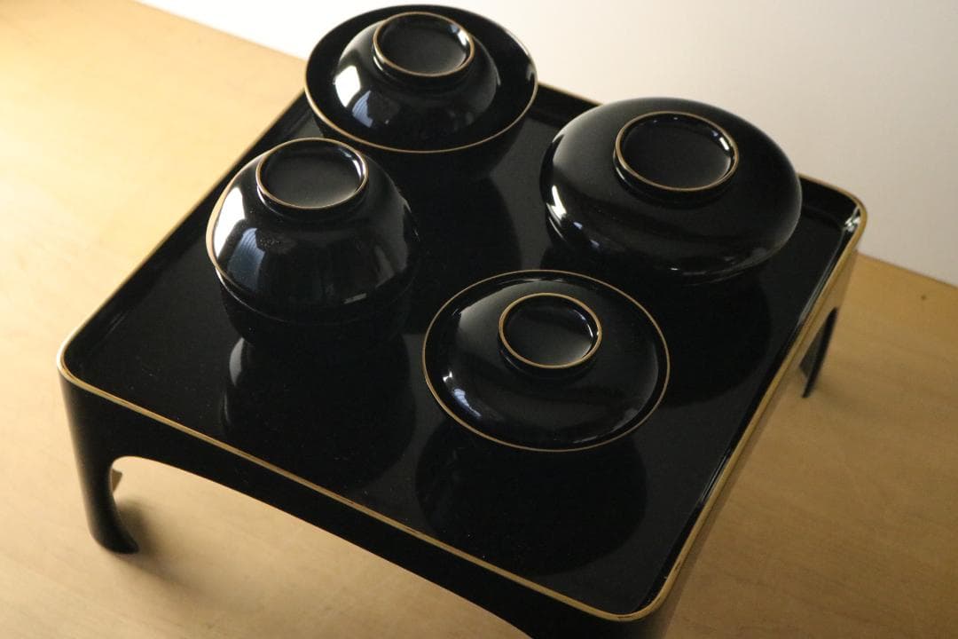 希少 明治時代 輪島塗 金縁 宗和膳 漆器 木製 四方膳 茶道具 古美術 時代物
