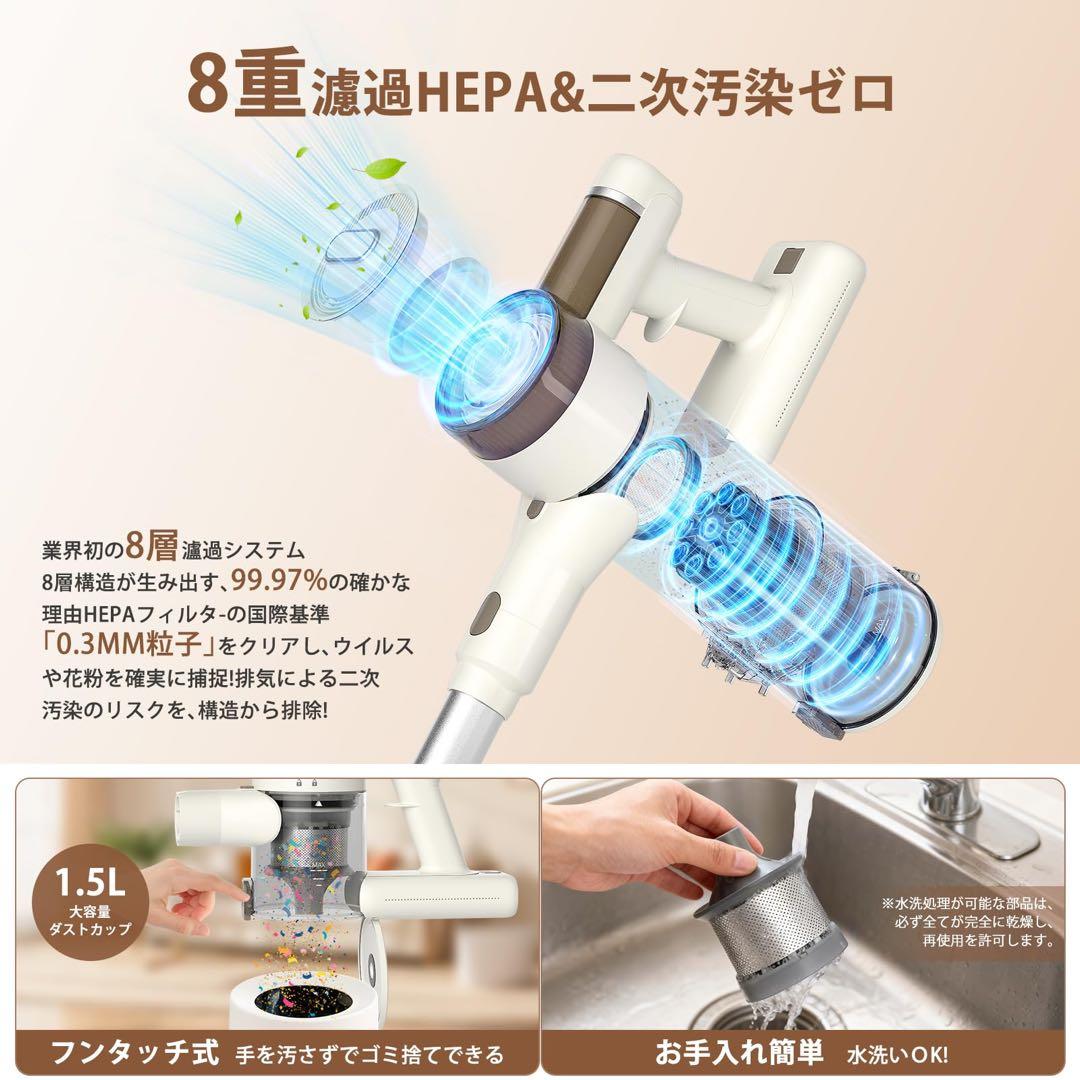 コードレス掃除機♥自立式 業界初 75KPa超強力吸引 65分連続駆動