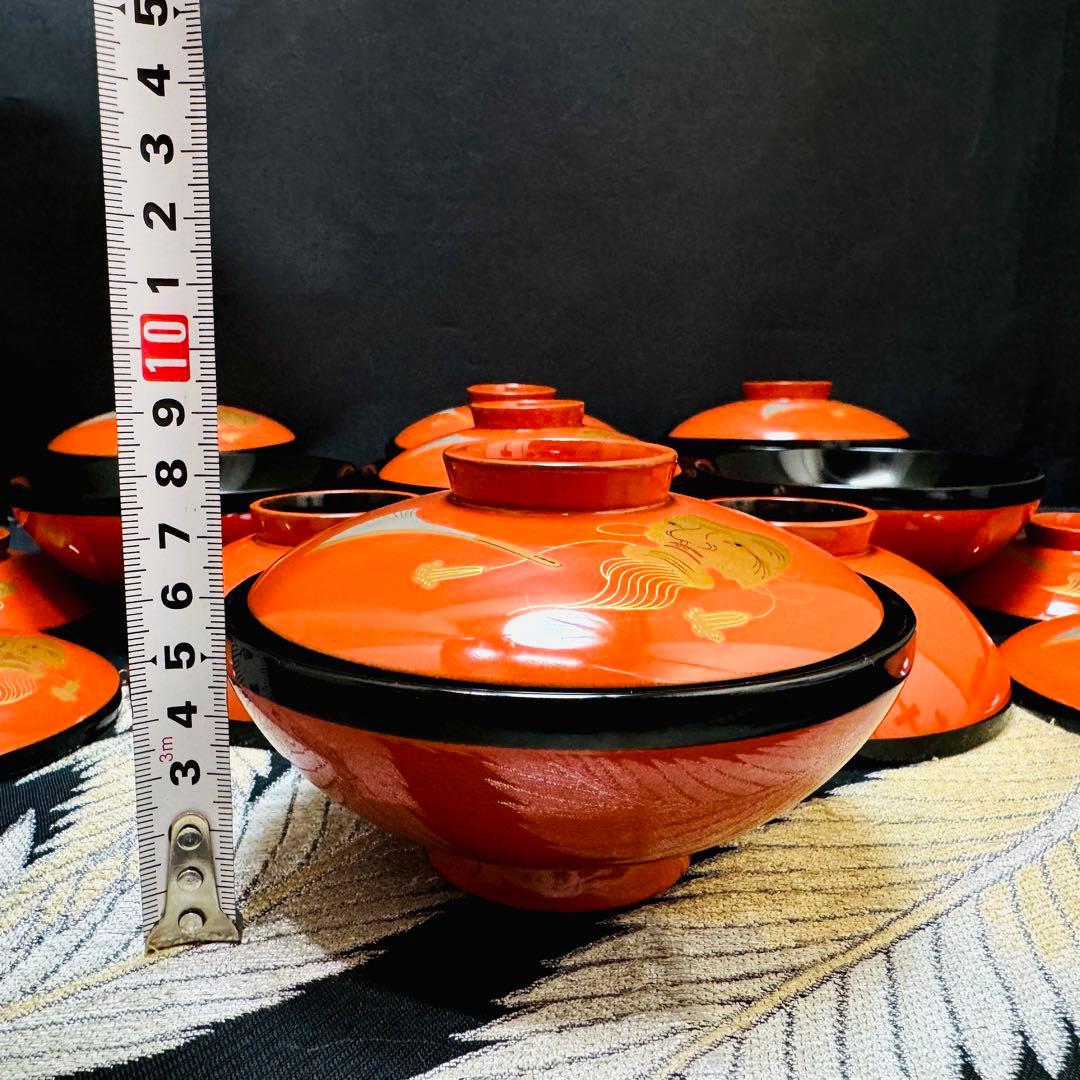 漆器　輪島塗　金蒔絵　沈金　木製　蓋付椀　お煮物椀　吸物椀　10客　共箱　漆芸